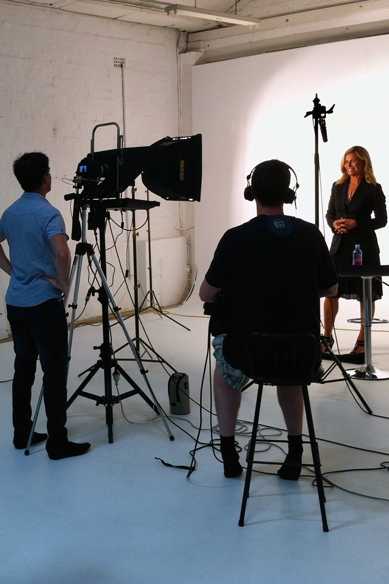 Debra Hutton reads off the prompter at Sydney Props Studio Debra Hutton reads off the prompter at Sydney Props Studio